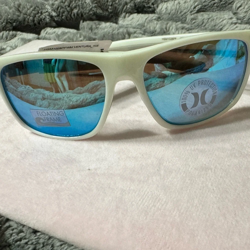 Hurley Ventura Floating Wrap Sunglasses White Frame & Blue Mirror Polarized Lens